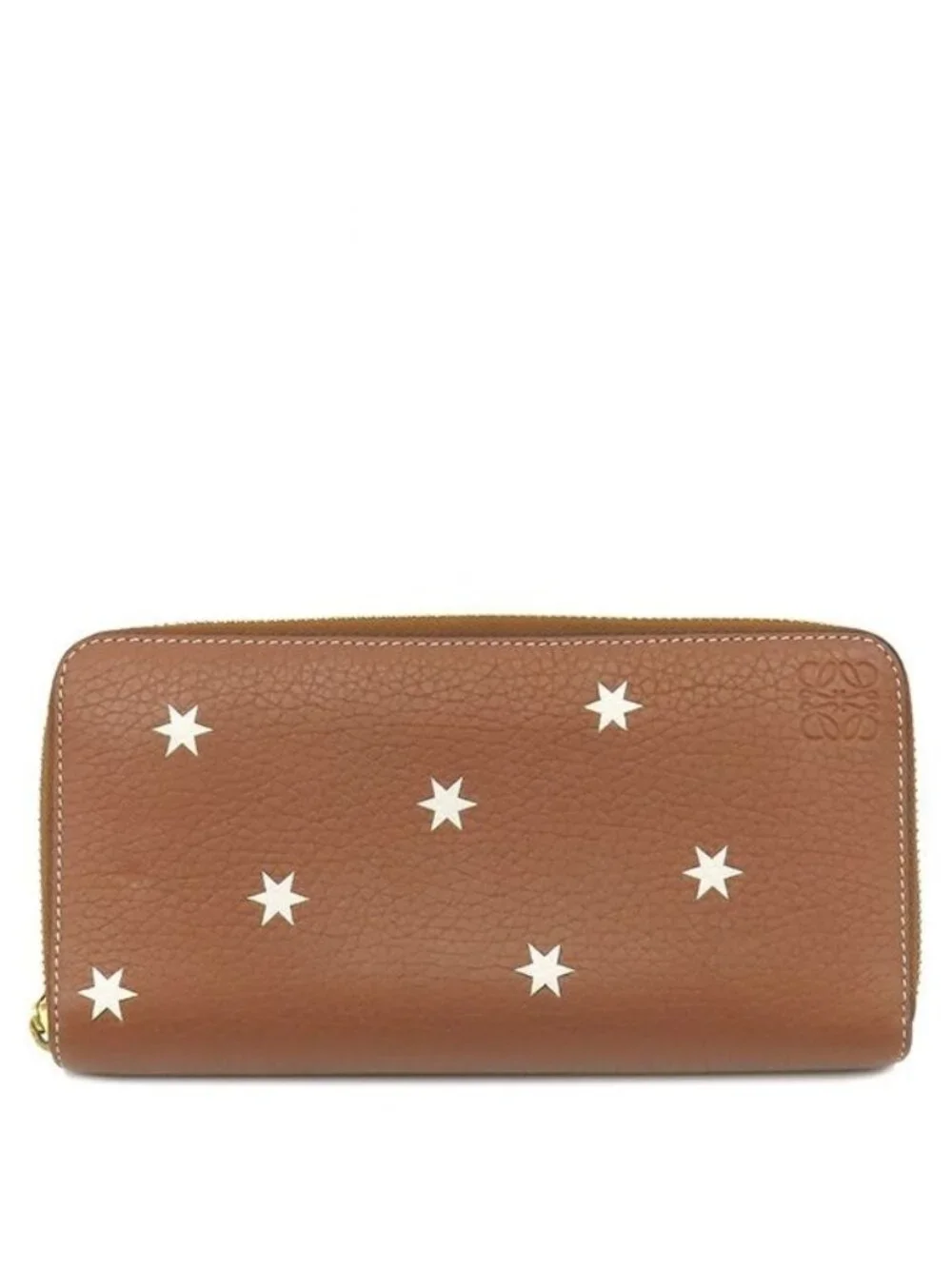 Loewe Wallet Star Motif Grain Calf Leather Brown Gold Zip Around
